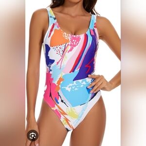 Miaiulia NWT Colorful Abstract Print Swimsuit 90's Inspired Size S